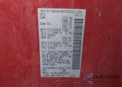 2014 Nissan Pathfinder Sl z USA, uszkodzony, nr VIN 5N1AR2MN1EC601737